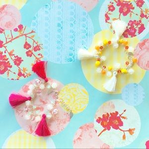 Charm Bracelet with Tassels — Adjustable Handmade Silver-Plated Charm Bracelet